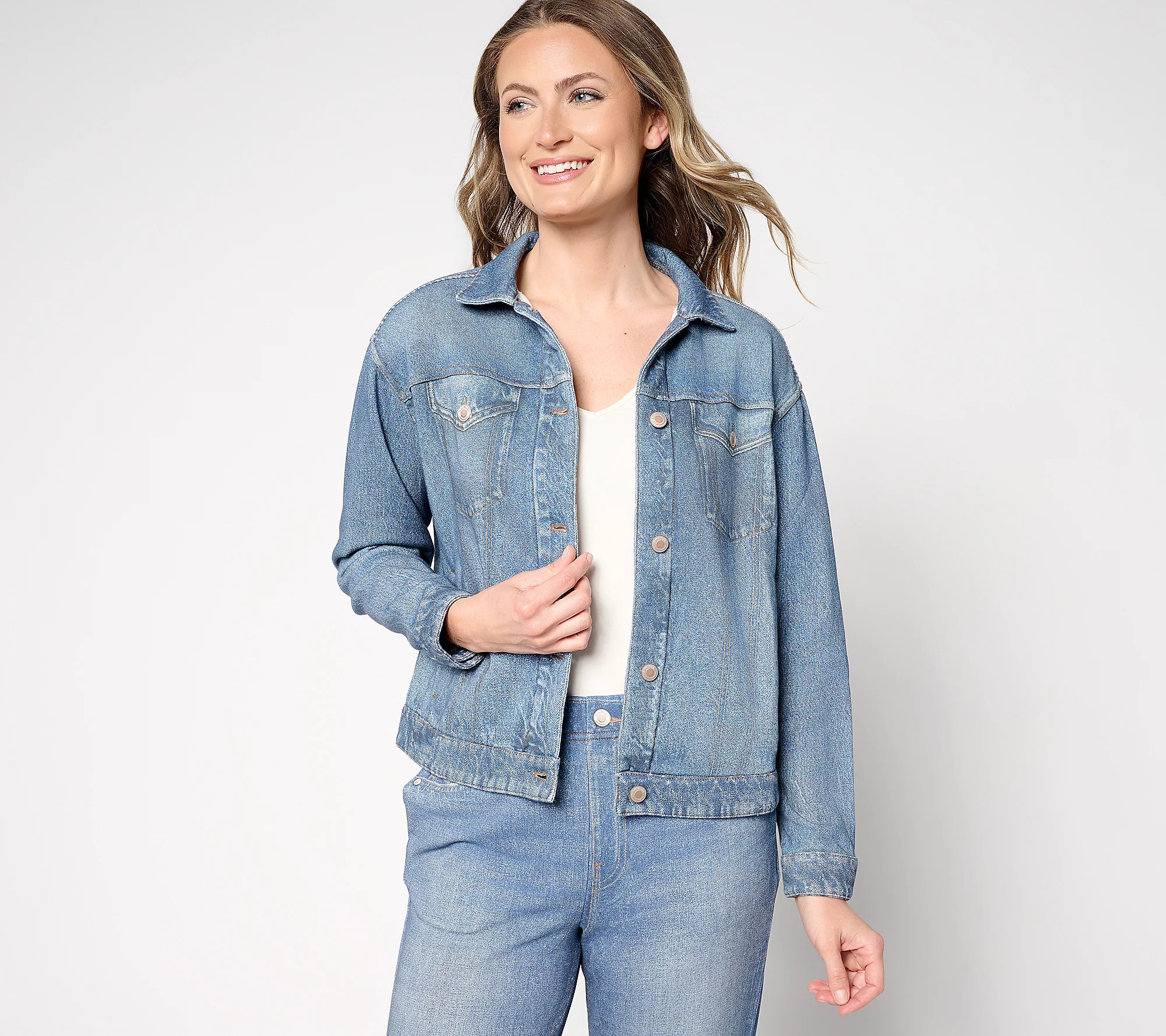 AnyBody Printed Denim Effect French Terry Jacket | QVC