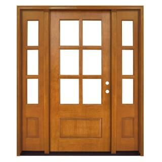 Steves & Sons 64 in. x 80 in. Craftsman Savannah 6 Lite LHIS Autumn Wheat Mahogany Wood Prehung F... | The Home Depot