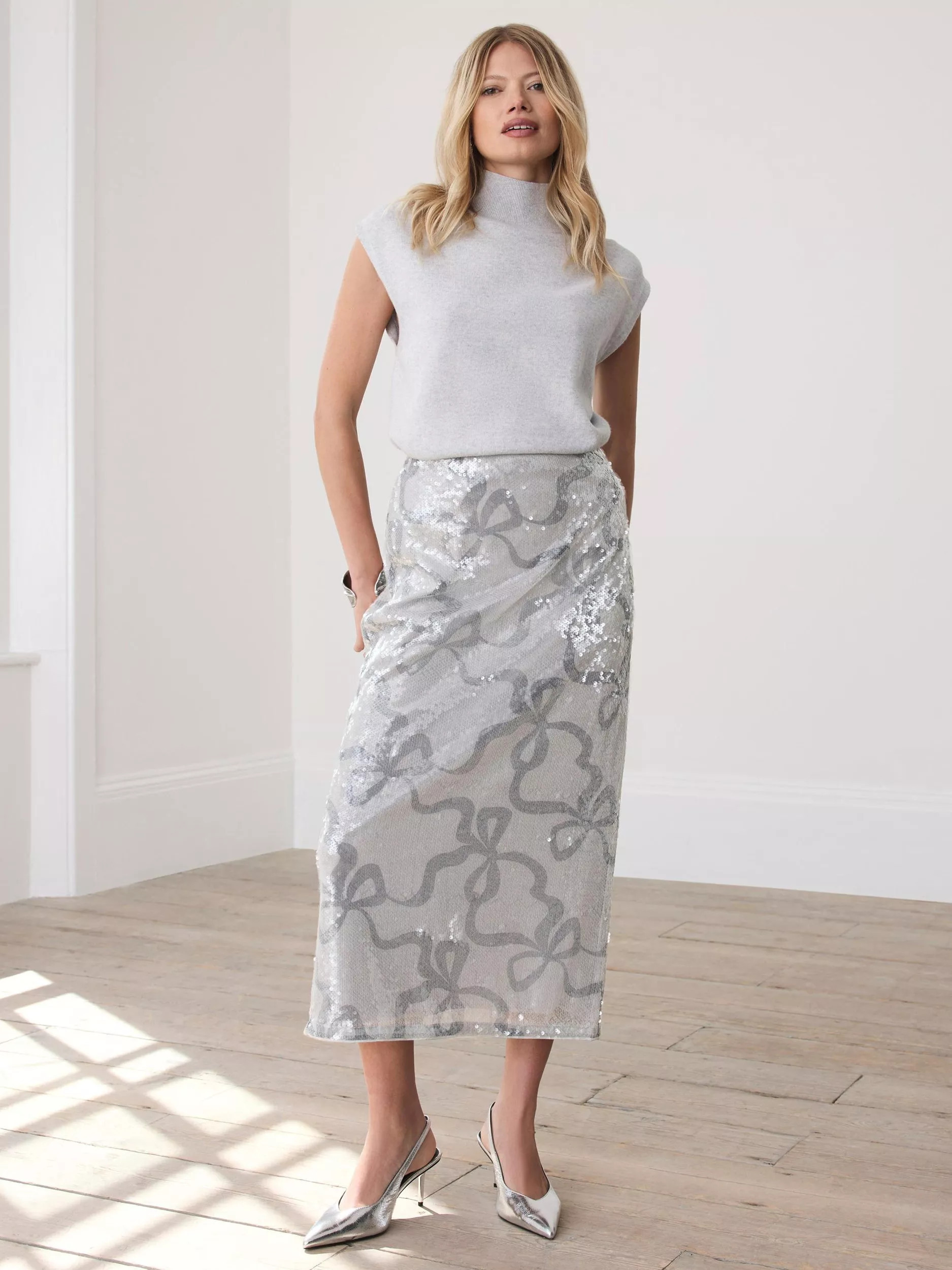 Mint Velvet Sparkly Midi Pencil Skirt | John Lewis (UK)