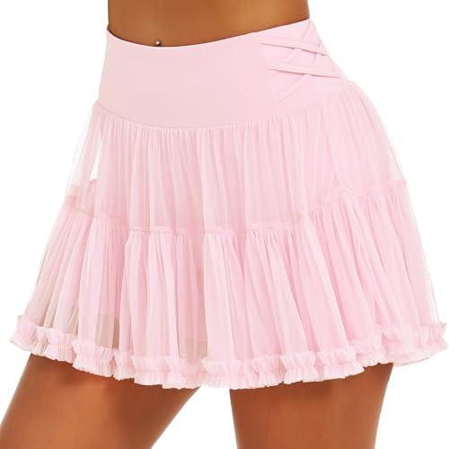 Stelle Women's High Waist Athletic Skorts with Shorts Pockets Ruffle Flowy Mini Cake Skirt Layered Pleated Cute Casual Summer (Ballet Pink,XS) | Amazon (US)