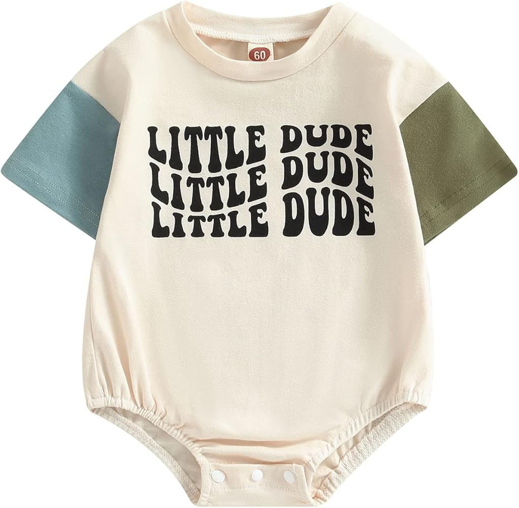 LIOMENGZI Infant Baby Boys Summer Romper Outfit Color Block Jumpsuit Casual Little Dude Short Sle... | Amazon (US)