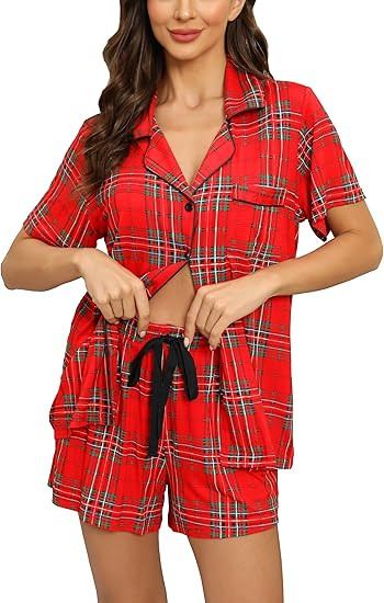 Samring Womens Pajamas Set Short Sleeve Sleepwear Button Down Nightwear Shorts Soft Pj Sets S-XXL | Amazon (US)
