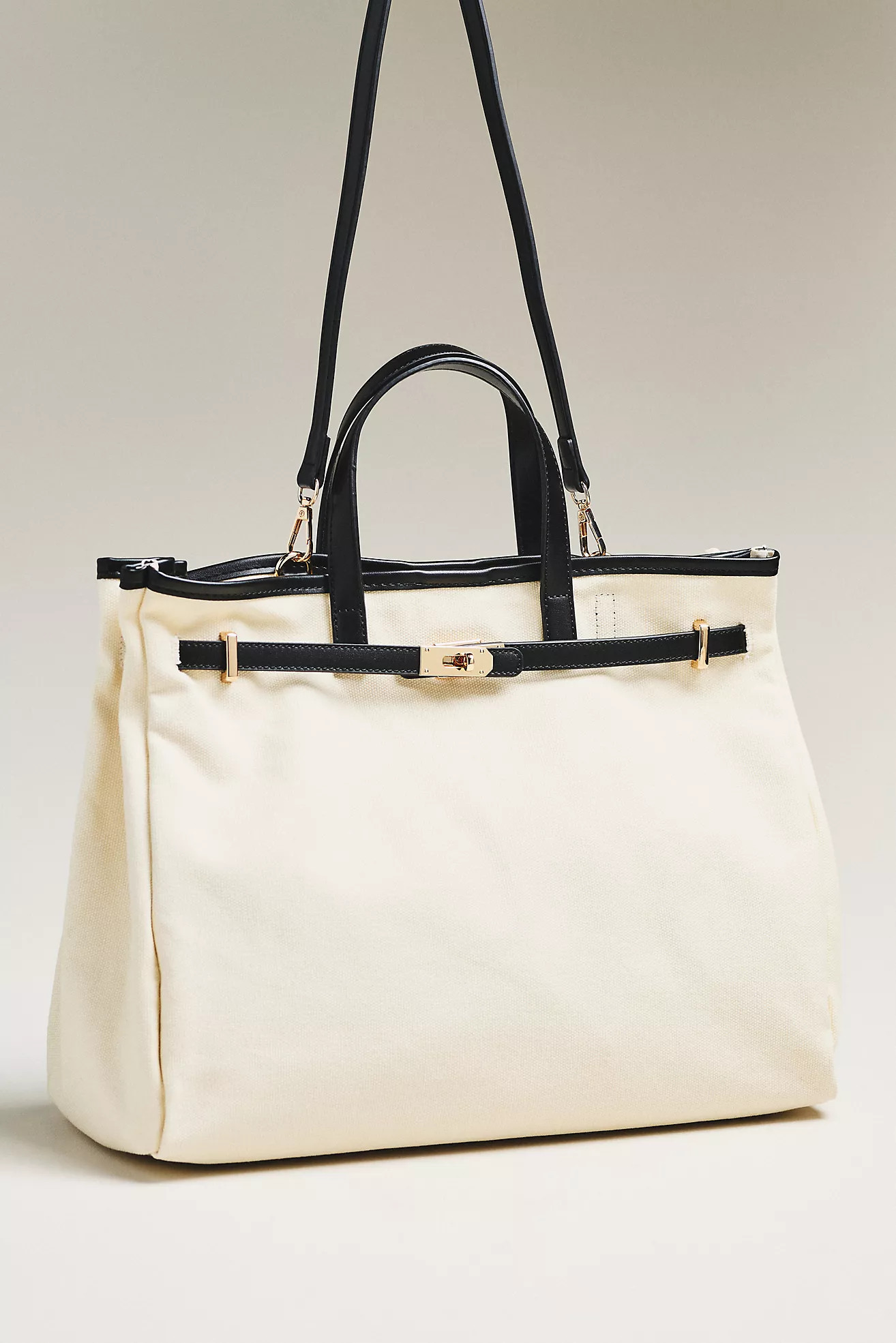 Faux Leather Trim Belted Canvas Tote | Anthropologie (US)