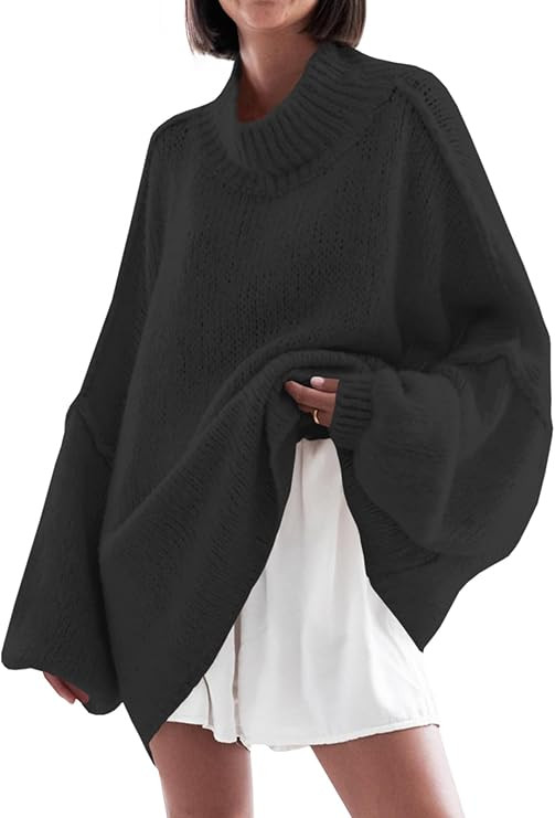 Saodimallsu Womens Oversized Sweaters Mock Neck Batwing Long Sleeve 2024 Fall Trendy Ribbed Knit ... | Amazon (US)