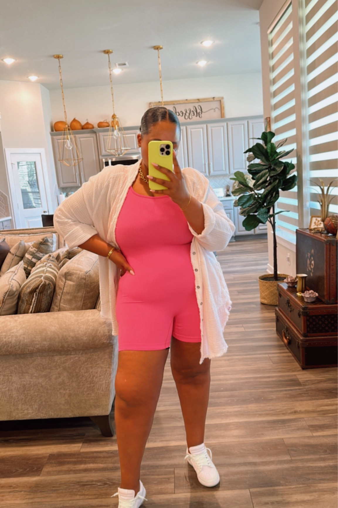Jumpsuit-  size medium 
Button down-  size small 
Sneakers -  tts 

Amazon - amazon jumpsuit - jumpsuit - amazon style - amazon fashion - pink jumpsuit - spring outfit - summer outfit - Nike - Nike dunks - sneakers - vacation outfit - travel outfit - 

#LTKunder100 #LTKshoecrush #LTKstyletip