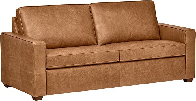 Amazon Brand – Rivet Andrews Contemporary Top-Grain Leather Sofa, 82"W, Cognac | Amazon (US)