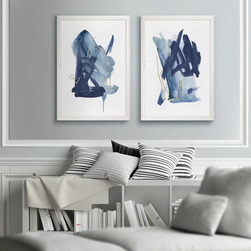 Indigo Collide I by Melissa Wang - 2 Piece Picture Frame Painting Set | Wayfair North America