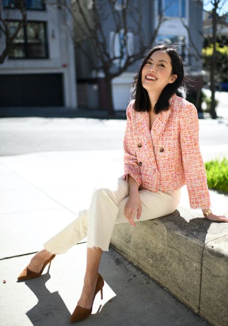 Stepping out in a bright, optimistic splash of color in the form of this cropped tweed jacket!

#whitejeans
#springoutfit
#springworkwear
#colorfulblazer
#officeoutfit

#LTKworkwear #LTKSeasonal #LTKsalealert
