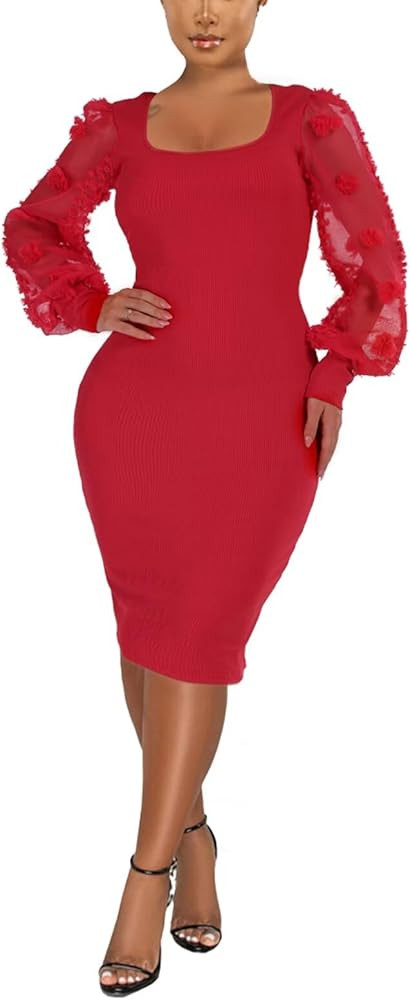 acelyn Women 2025 See Through Mesh Long Sleeve Bodycon Dresses Solid Color Party Night Club Cockt... | Amazon (US)