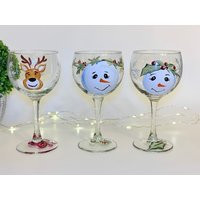Cute Winter Stemmed Wine Glasses Reindeer Snowman, Christmas Glasses, Red Goblet Grab Bag Gift, Coworker Friend Officiant Nurse Gift | Etsy (US)