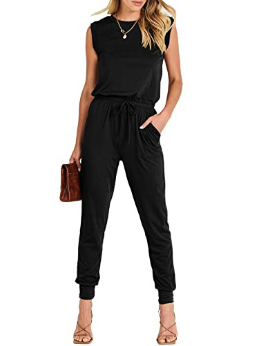 ANRABESS Womens Summer Sleeveless Jumpsuits Casual Dressy Stretchy Crewneck Rompers One Piece Outfits Spring Fashion 2026 Black Small | Amazon (US)