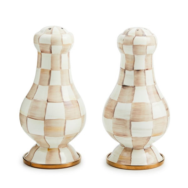 MacKenzie-Childs Mocha Check Large Salt & Pepper Shakers | MacKenzie-Childs