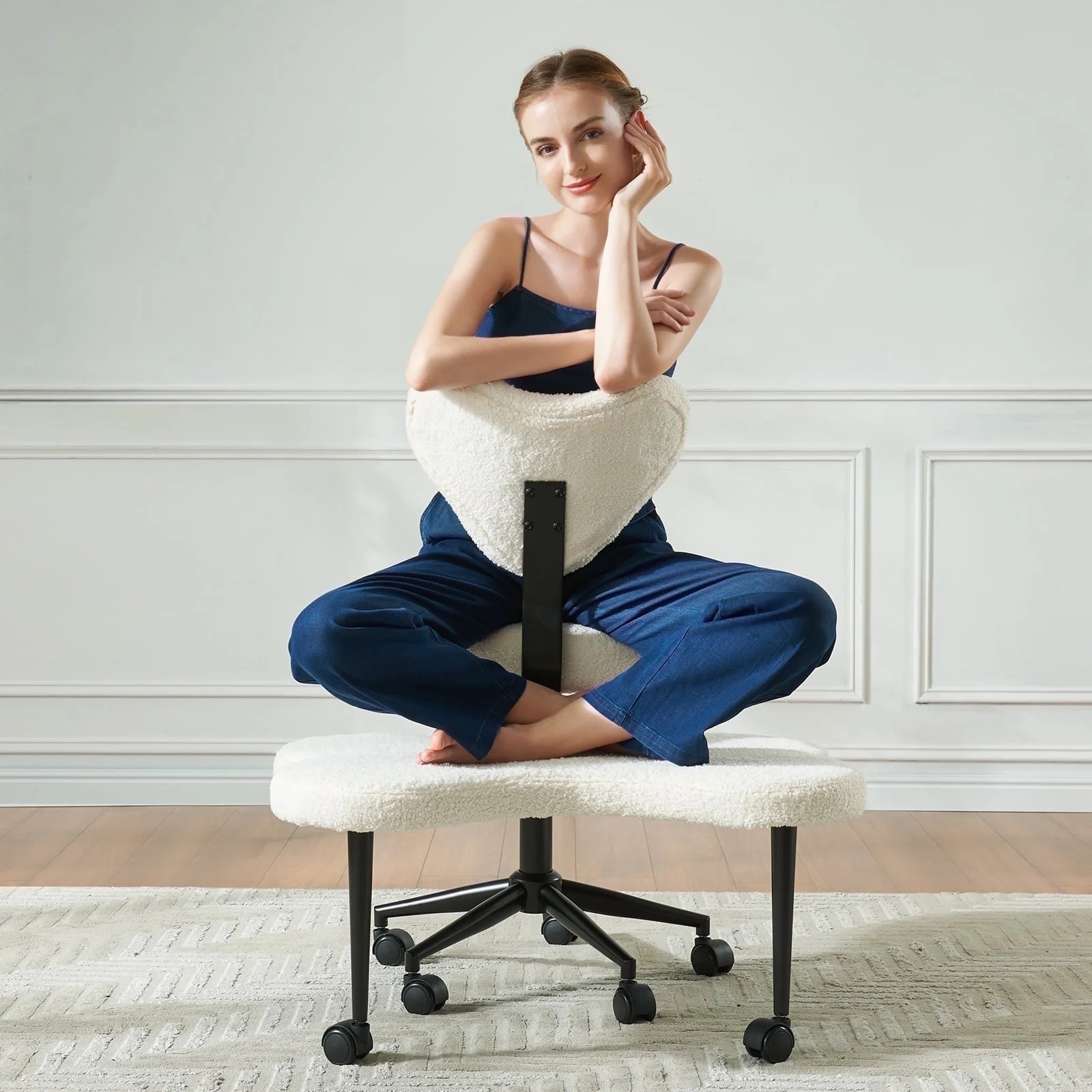 Pinmoco Ergonomic Cross Legged Swivel Chair, Adjustable Height and Teddy Fabric, Meditation& ADHD... | Walmart (US)