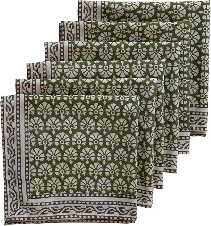 Handblock Print Patterned Cotton Cloth Napkins Set of 6, Washable, Reusable Napkins for Cocktail ... | Amazon (US)