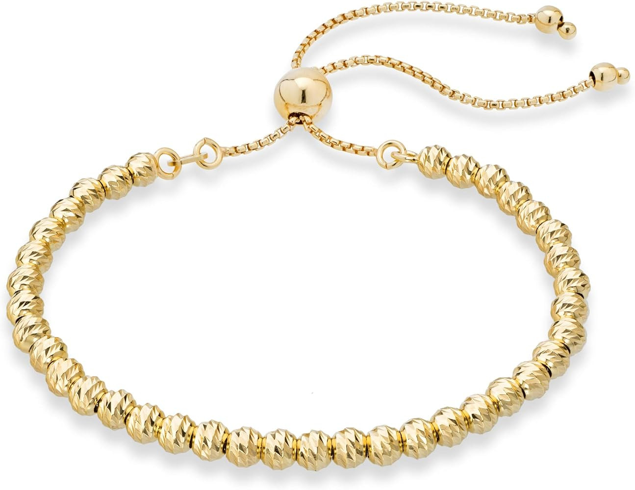 Miabella 925 Sterling Silver or Yellow Gold Over Silver Diamond-Cut Adjustable Bolo 4mm Bead Brac... | Amazon (US)