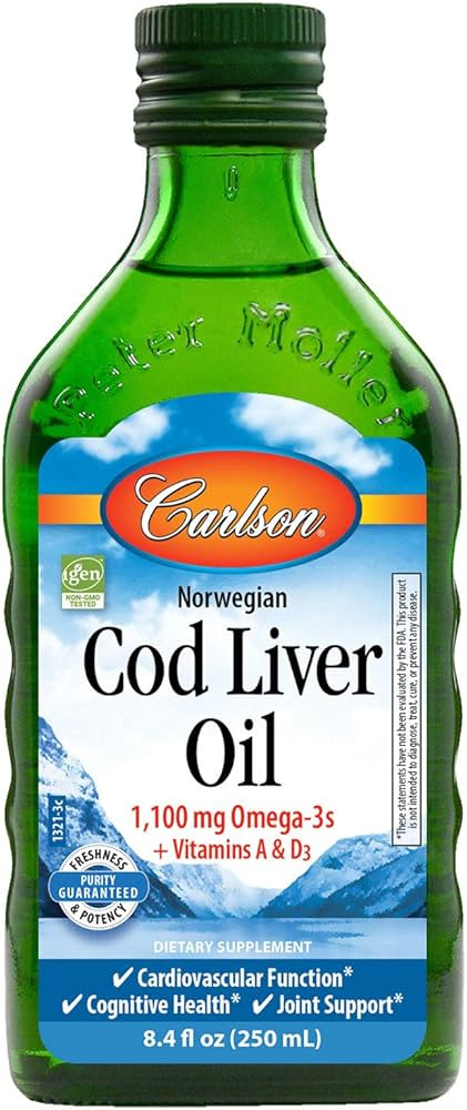 Carlson - Cod Liver Oil, 1100 mg Omega-3s, Plus Vitamins A and D3, Wild Caught Norwegian Arctic C... | Amazon (US)