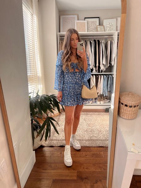 Dresses 🤝 sneakers . It’s a summer staple and perfect for transitioning summer into fall. I love this short blue floral long sleeve dresses paired with a classic white pair of platform Chuck Taylor’s! 

#LTKstyletip #LTKFind