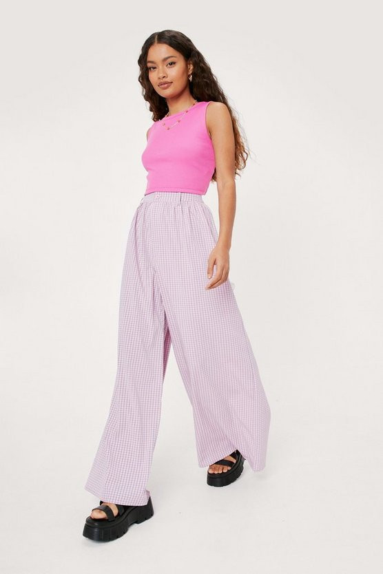 Petite Check Oversized Flowy Wide Leg Pants | Nasty Gal (US)