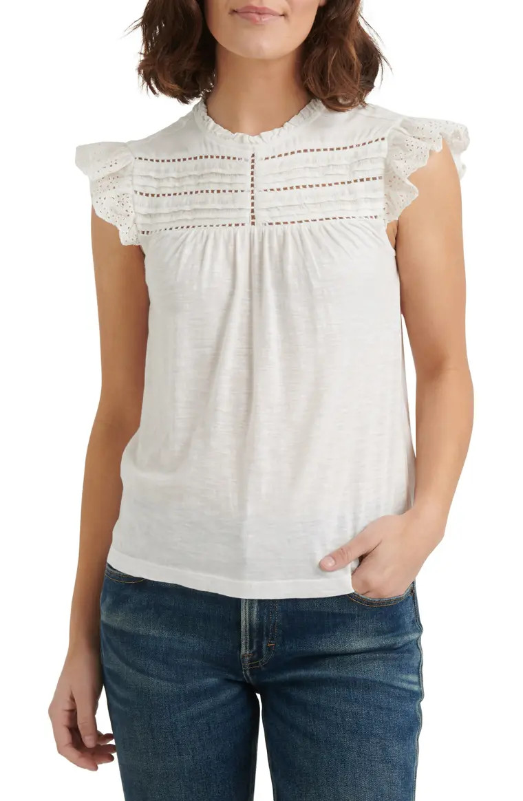 Cotton Eyelet Yoke Top | Nordstrom