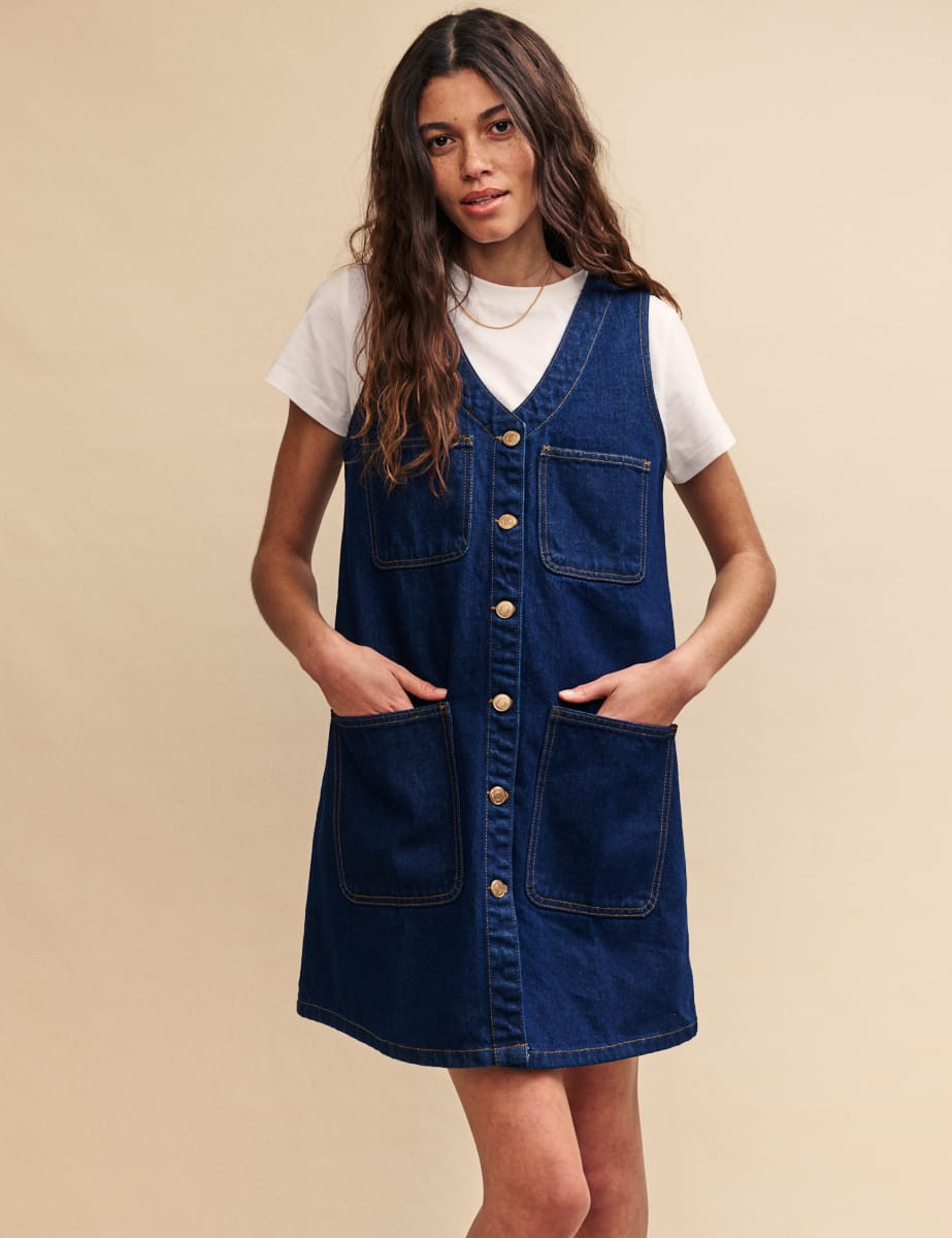 Dark Denim Pinafore Kacey Mini Dress | Nobody's Child