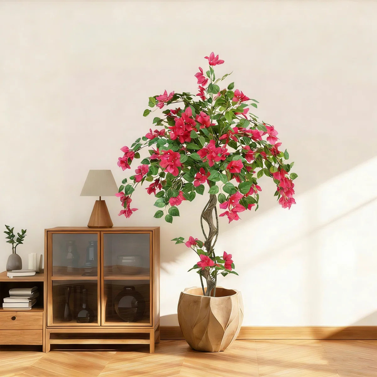 4FT Artificial Bougainvillea Tree With Black Plastic Pot,Uv Resistant Faux Flowering Plant For In... | Wayfair North America