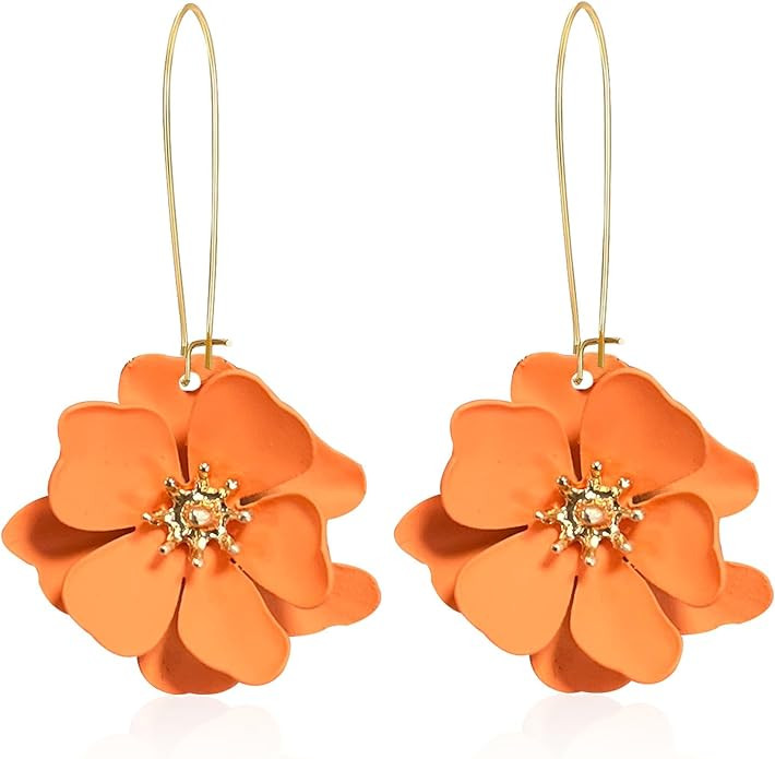 Bohemian Daisy Flower Matte Floral Long Petal Drop Dangle Earrings Layered Tiered for Women Chic ... | Amazon (US)