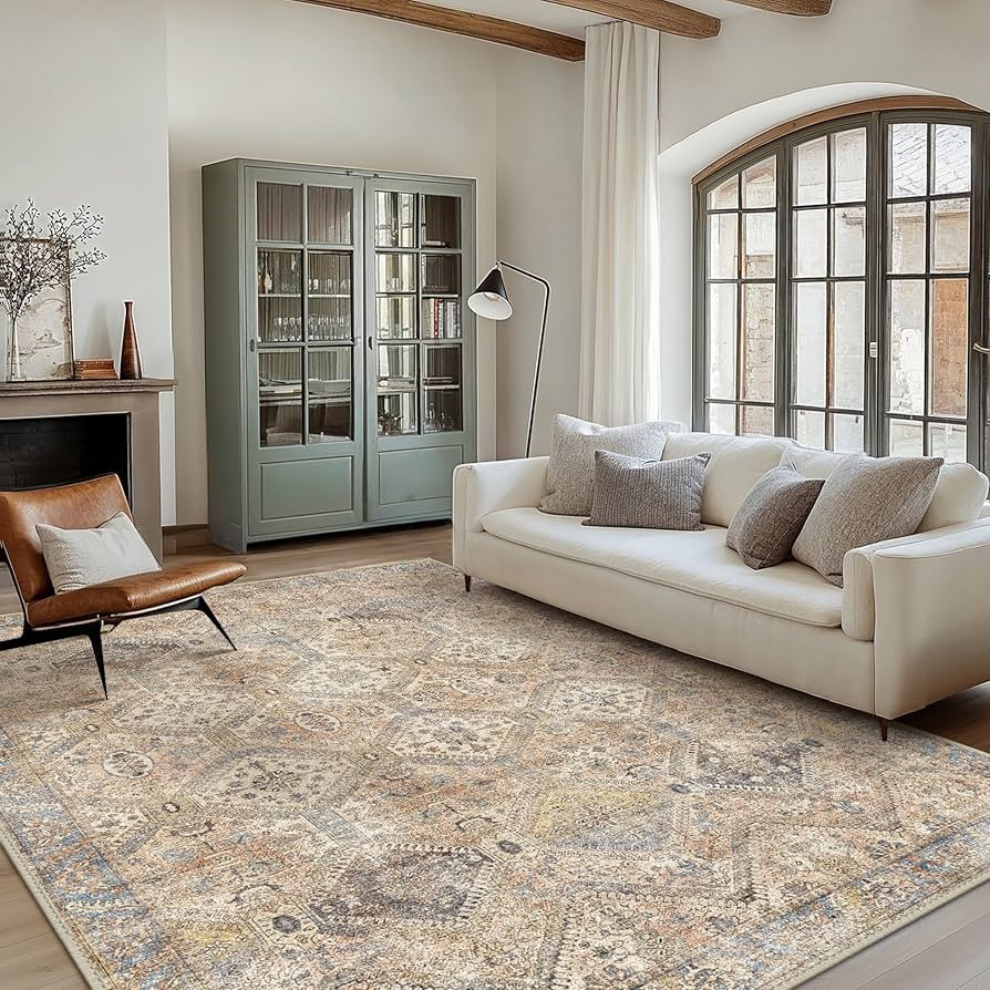 8x10 Area Rugs for Living Room, Machine Washable Rug Non Slip, Vintage Chenille Distressed Print ... | Amazon (US)