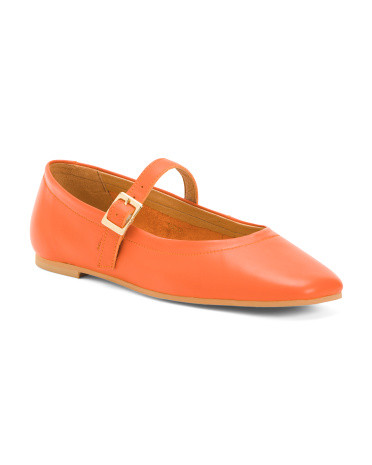 Made In Portugal Leather Ballet Flats With Buckled Strap | TJ Maxx