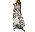 chouyatou Women's Retro Plaid Smocked Dress Spaghetti Strap Flounce Long Dress | Amazon (US)