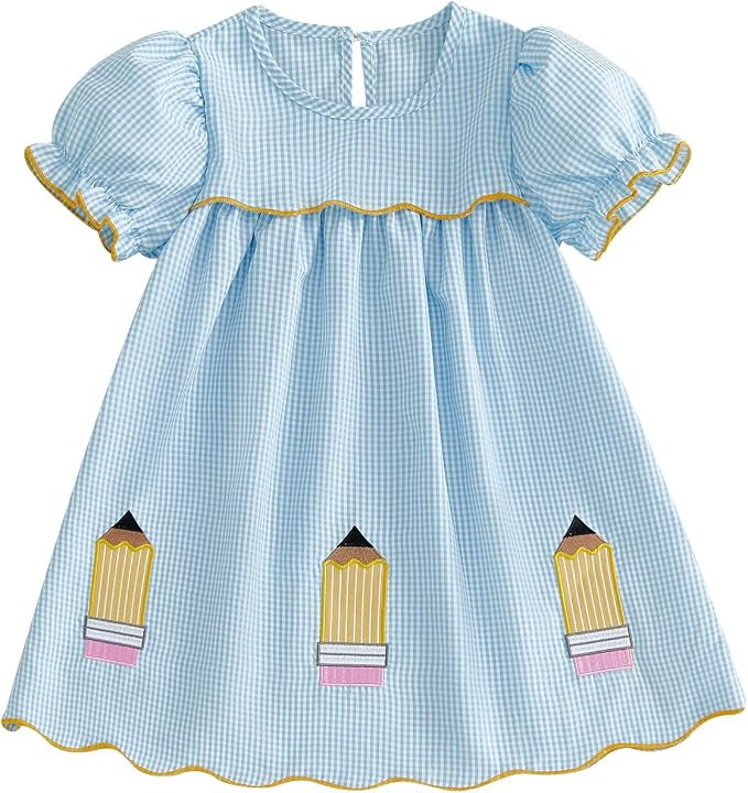 Toddler Girl Back to School Dress Pencil Embroidery First Day of Preschool Kindergarten Outfit fo... | Amazon (US)