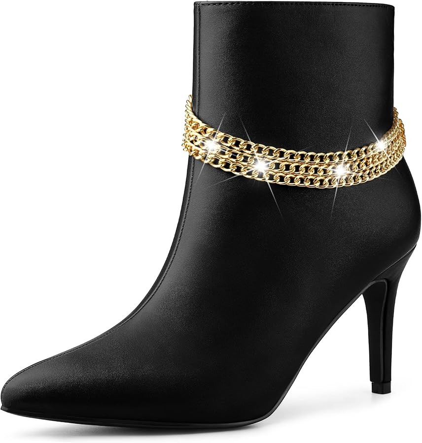 Allegra K Women's Pointy Toe Stiletto Heels Chain Ankle Boots | Amazon (US)
