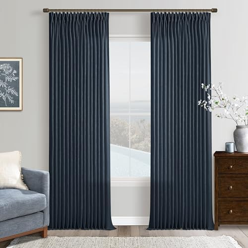 Pinch Pleated Navy Blue Linen Curtains 102 Inches Long 2 Panels Set for Living Room Boys Men Bedr... | Amazon (US)
