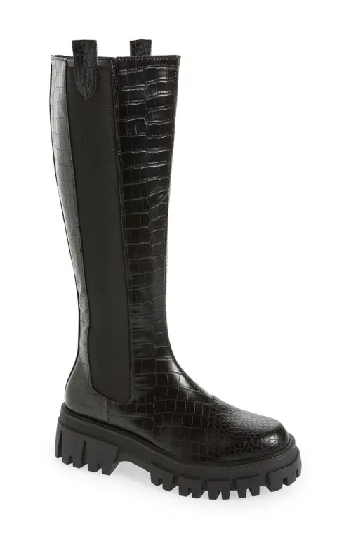 AZALEA WANG Kensington Croc Embossed Knee High Boot in Black at Nordstrom, Size 8.5 | Nordstrom