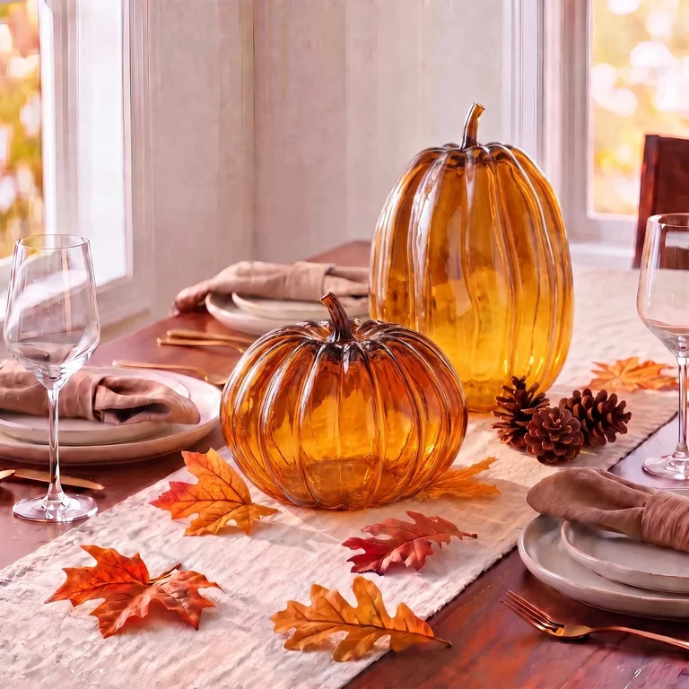 My Texas House Fall Short Glass Pumpkin Tabletop Decoration, Orange, 8" | Walmart (US)