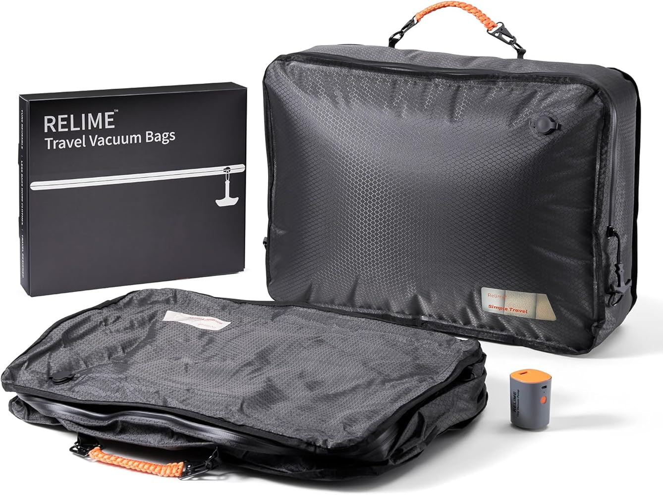 Relime Apex Series Vacuum Bags for Travel Luggage, 180° Open, Reusable Compression Bags for travel Pack, Vacuum Seal Packing Cube for Cloth (2Large+Pump) | Amazon (US)