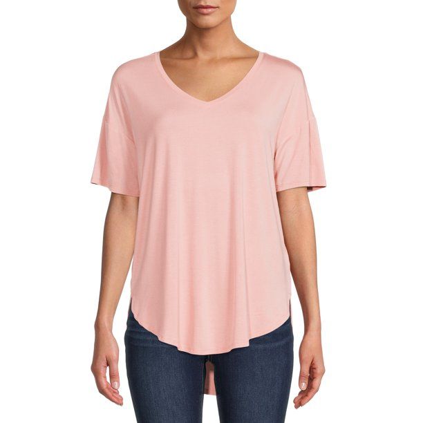 Time and Tru Women's V-Neck Tunic T-Shirt - Walmart.com | Walmart (US)