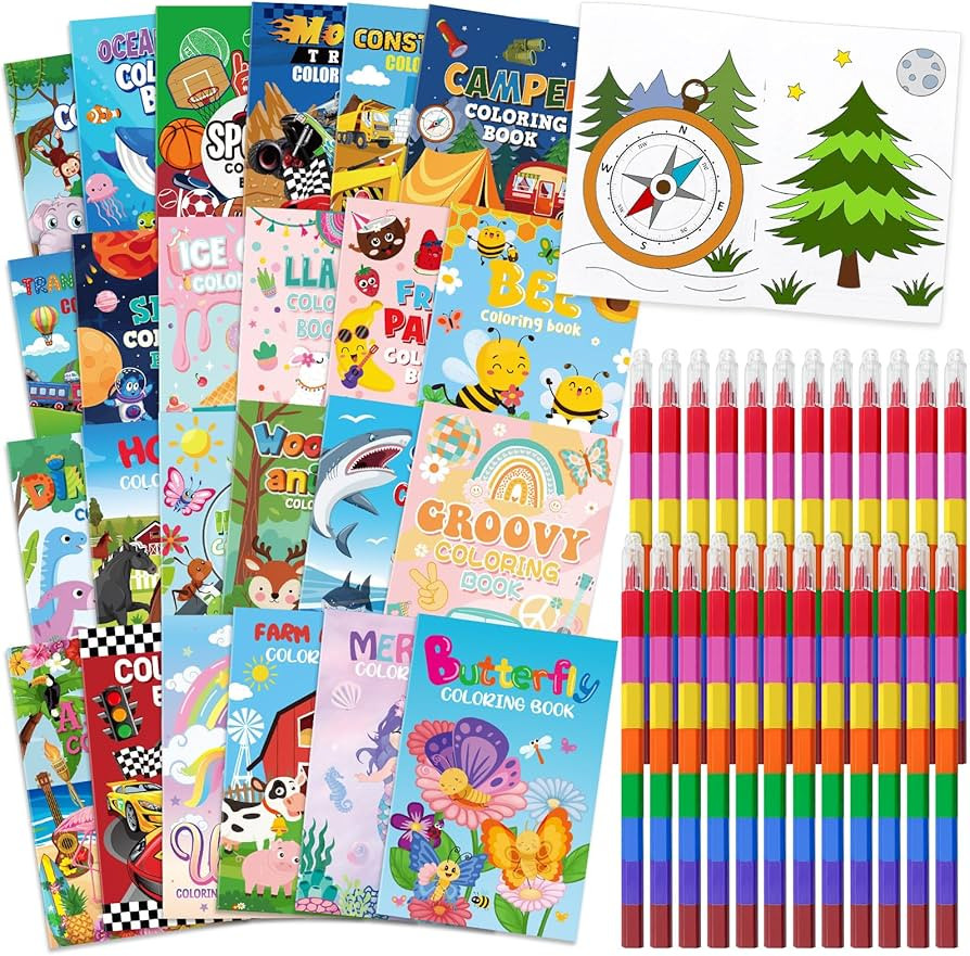 24 Coloring Books for Kids Bulk With 24 Stacking Crayons Set Mini Coloring Books Bulk for Ages 2-... | Amazon (US)