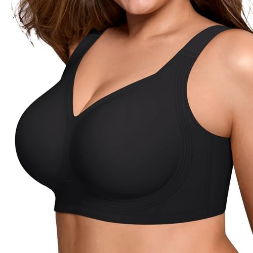 LetsJoli Jelly Bras for Women Supportive Wireless Push Up Bra Full Coverage No Underwire Seamless Plus Size for Older Women（Black,M | Amazon (US)