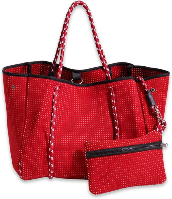 POPUPS Large Neoprene Tote Bag for Women - Everyday Designer Handbag for Travel Work and Beach wi... | Amazon (US)