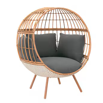 Origin 21 Brennfield Woven Teak Steel Frame Stationary Egg Chair(s) with Gray Cushioned Seat | Lowe's