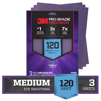 3M PRO Grade Precision Medium 120 -Grit Sheet Sandpaper 11-in W x 9-in L 3 -Pack | Lowe's