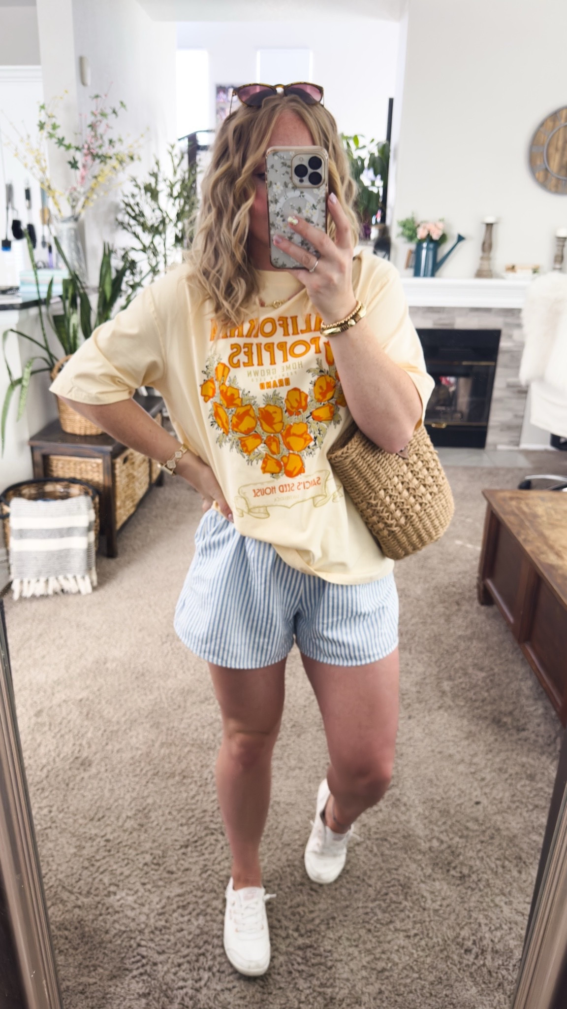 Oversized graphic tee, striped boxer shorts, straw tote bag, and white sneakers. Grab your normal size for everything 








Amazon outfits every outfit inspo, outfit ideas, casual outfits amazon, amazon outfits every day, spring outfits 2026, summer outfits

#LTKootd #LTKPetite #LTKSaleAlert