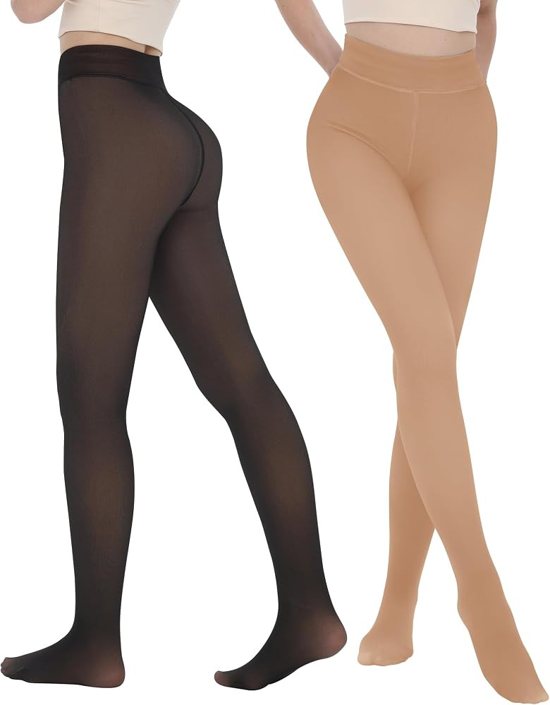 iceROSE 2 Pairs Fleece Lined Thermal Tights for Women – Sheer Black Pantyhose Warm Winter Thick... | Amazon (US)