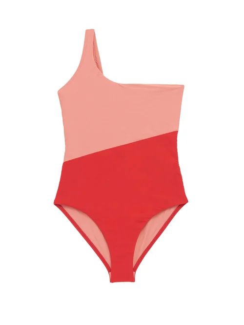 Casa Raki - Magda Asymmetric Two-tone Swimsuit - Womens - Red Multi | Matches (US)