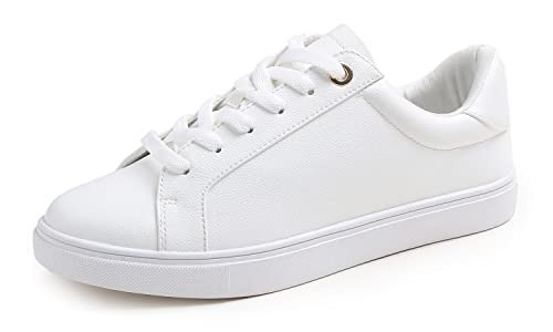 FEVERSOLE Women's Fashion Lightweight Spring Summer Vegan Leather Sneaker Casual Comfort Walking Shoes White Size 6.5 M US | Amazon (US)