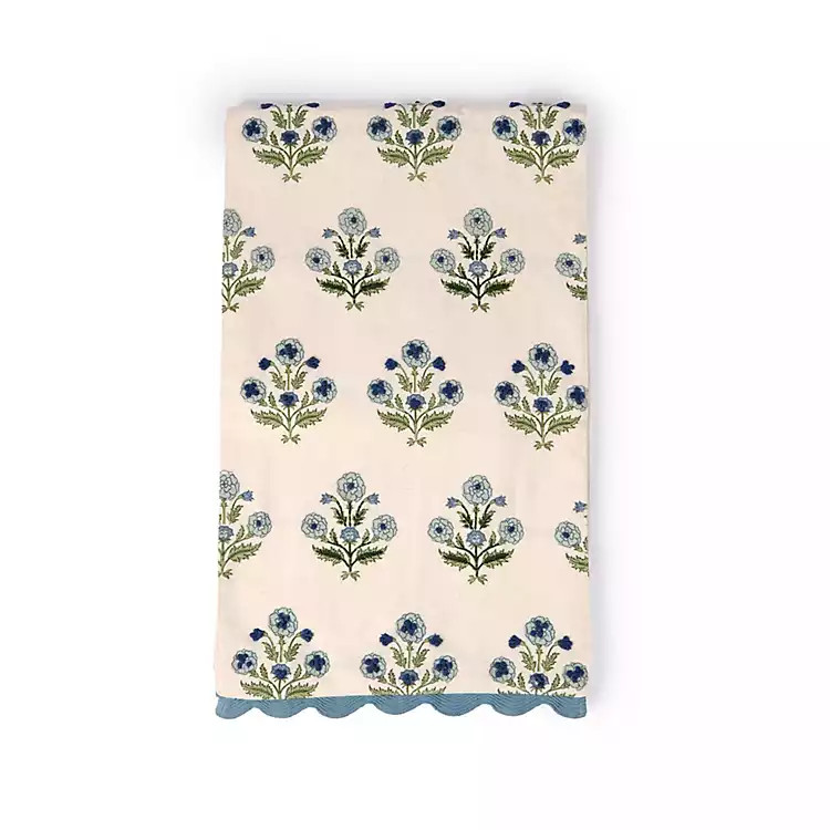 New! Blue Floral Block Print Table Runner | Kirklands