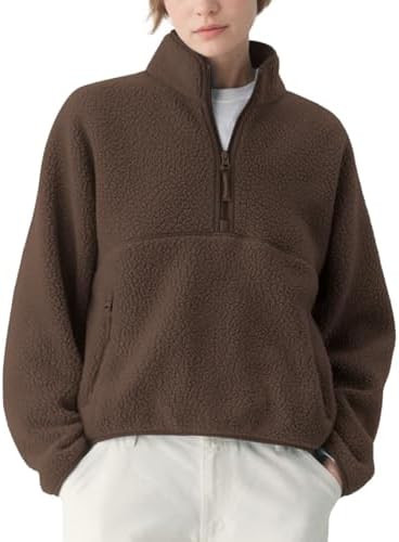 Womens Fleece Sweatshirts Cropped Half Zip Fuzzy Warm Sherpa Pullover Varsity Jackets with Zipper... | Amazon (US)
