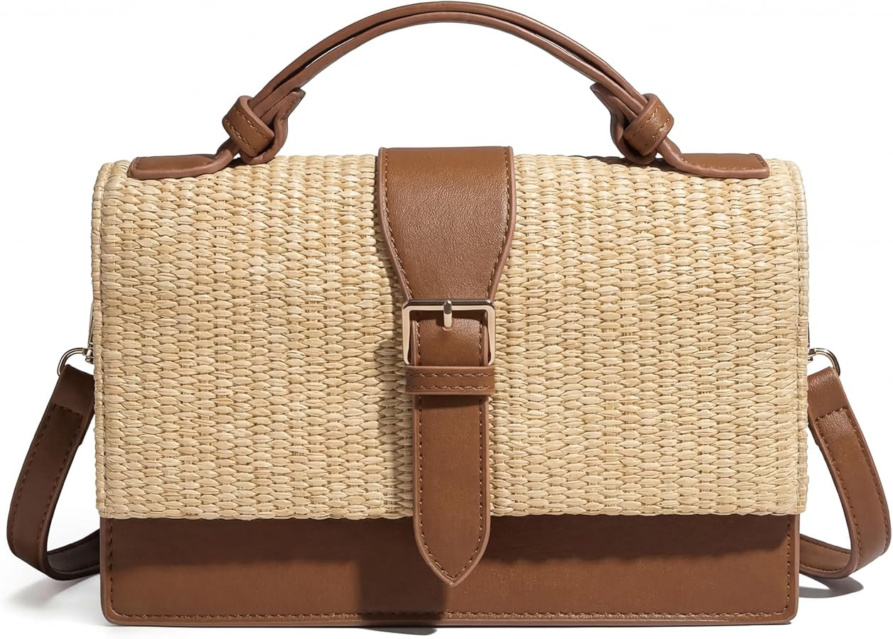 CHUNLI Straw Tote Bag for Women, Woven Raffia Straw Purse, Boho Beach Bag with PU Handle, Summer ... | Amazon (US)