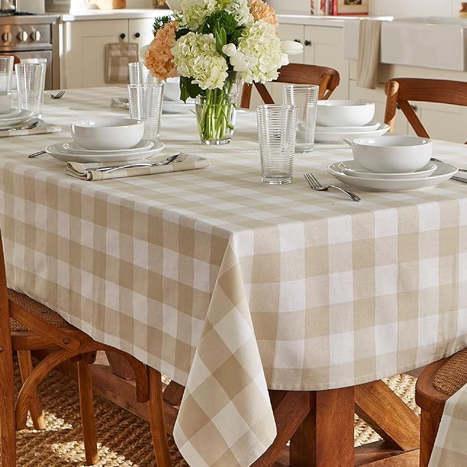 Elrene Home Fashions Farmhouse Living Buffalo Check Tablecloth, 60" x 102", Tan/White | Amazon (US)