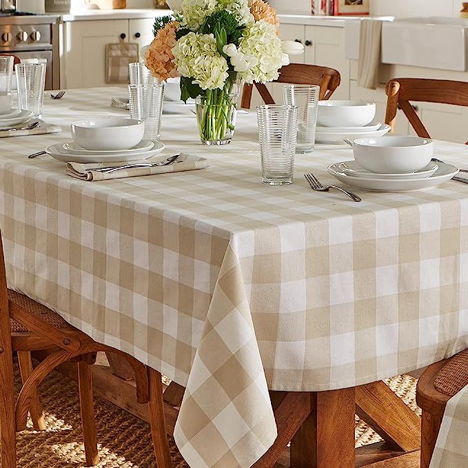 Elrene Home Fashions Farmhouse Living Buffalo Check Tablecloth, 60" x 102", Tan/White | Amazon (US)